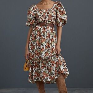 Love the Label fall floral puff sleeve maxi dress small